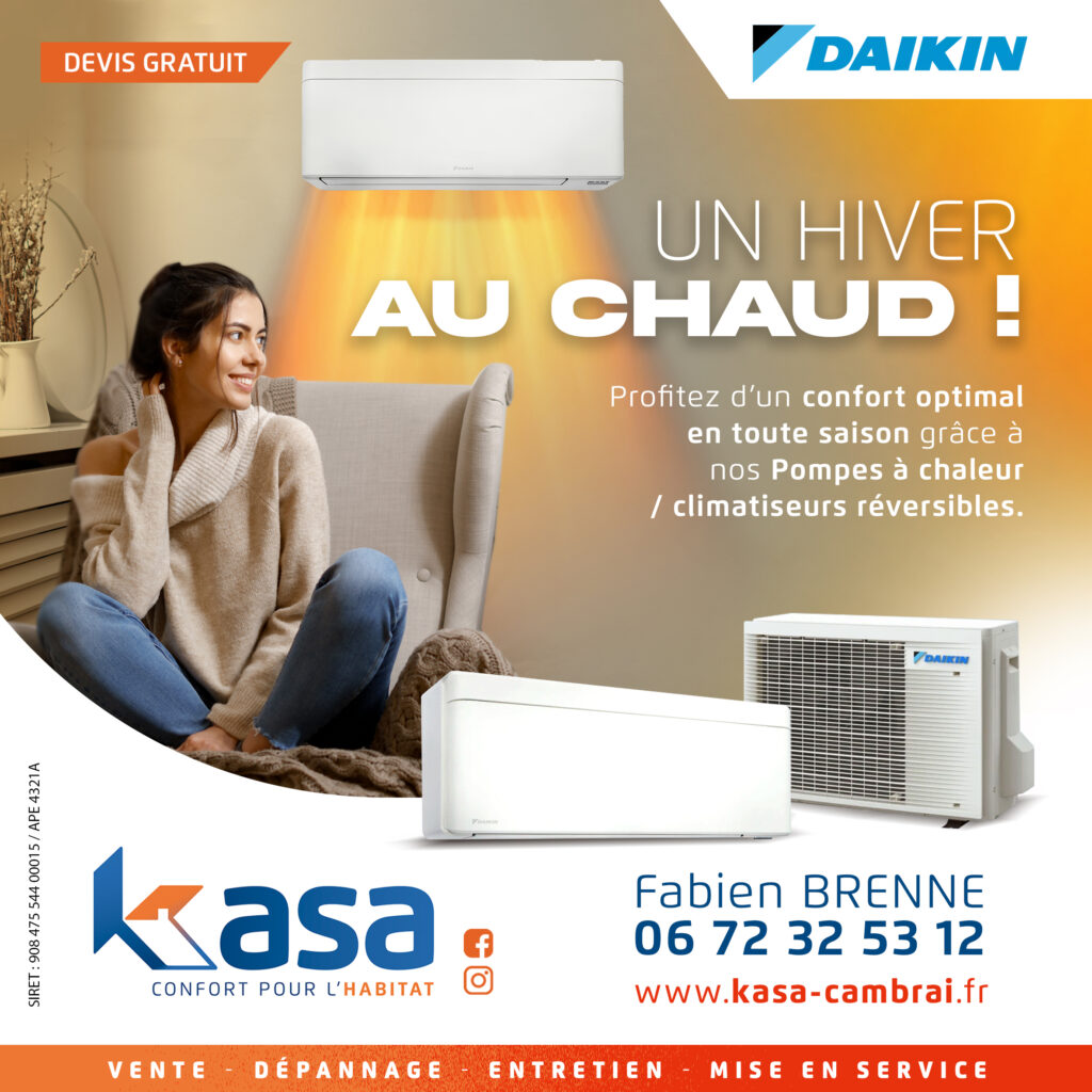 publicité pompe a chaleur et climatiseur réversible hiver kasa cambrai